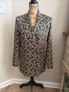NWT Adrienne Landau Black and Cream Printed Blazer